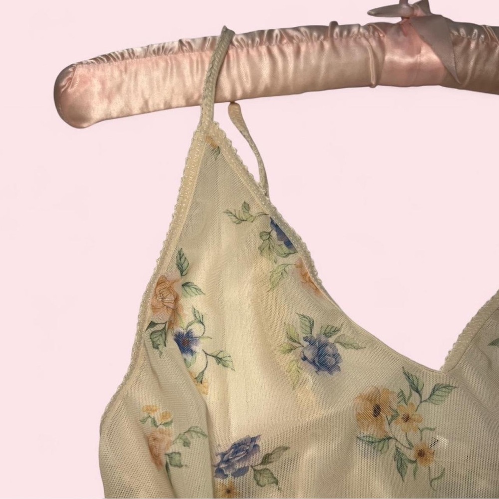 Floral Sheer Camisole Top with Adjustable Straps - Picture 3 of 5